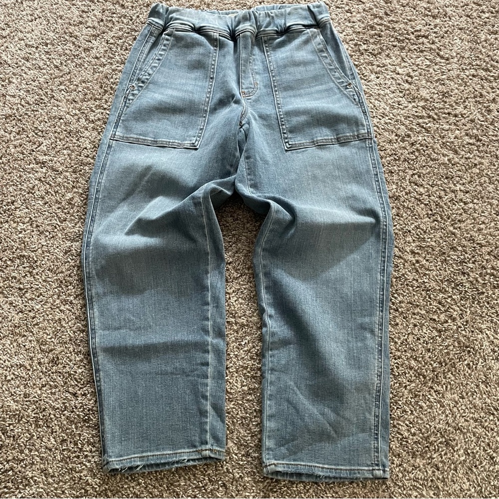 Womens Light Wash Madewell Denim Workwear Jeans Elastic Waist Petite Xs